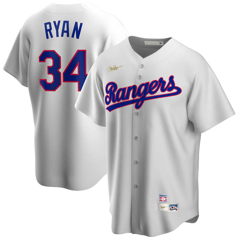 2020 MLB Men Texas Rangers #34 Nolan Ryan Nike White Home Cooperstown Collection Player Jersey 1